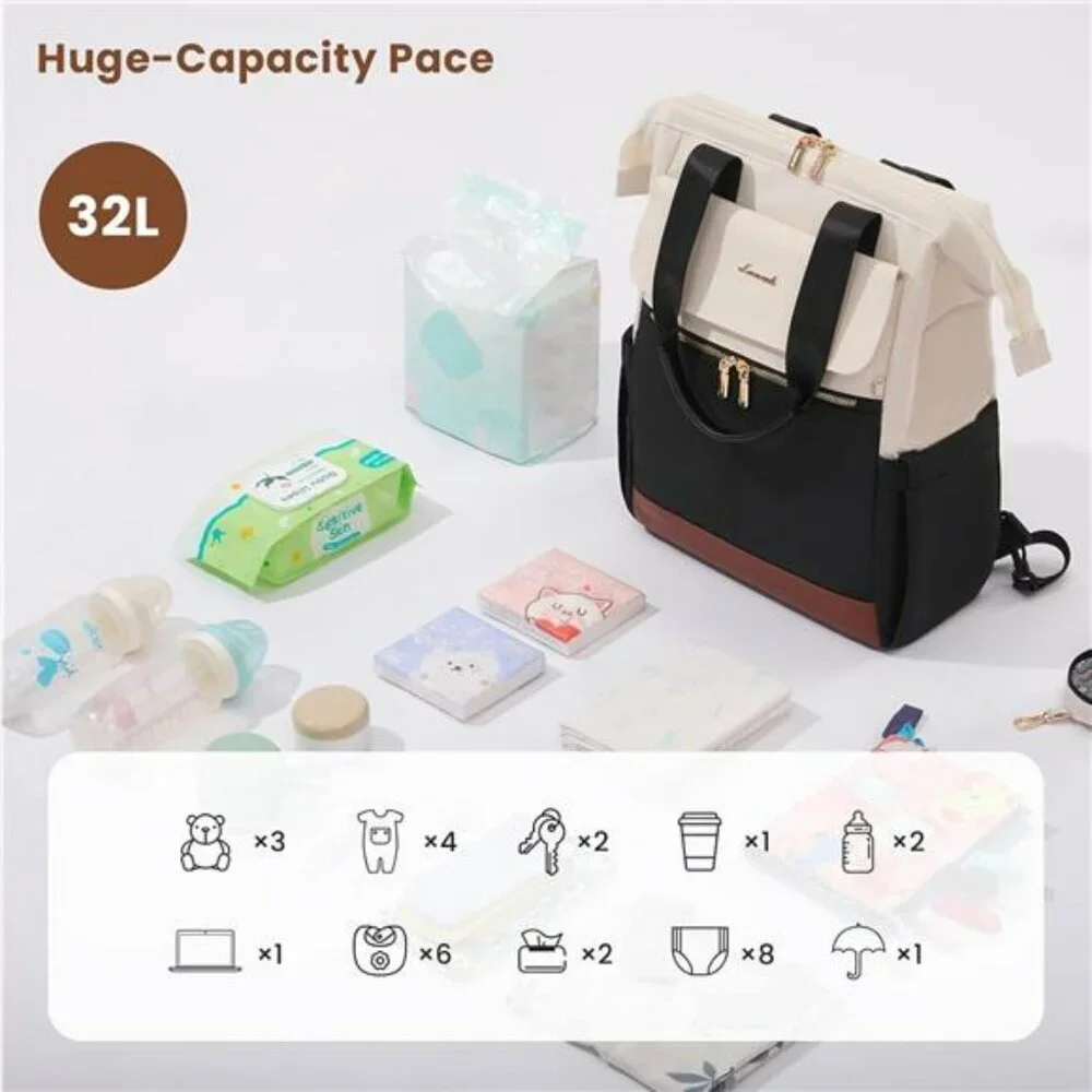 Large Waterproof Diaper Bag Backpack Tote with Insulated Pockets Baby Travel Bag